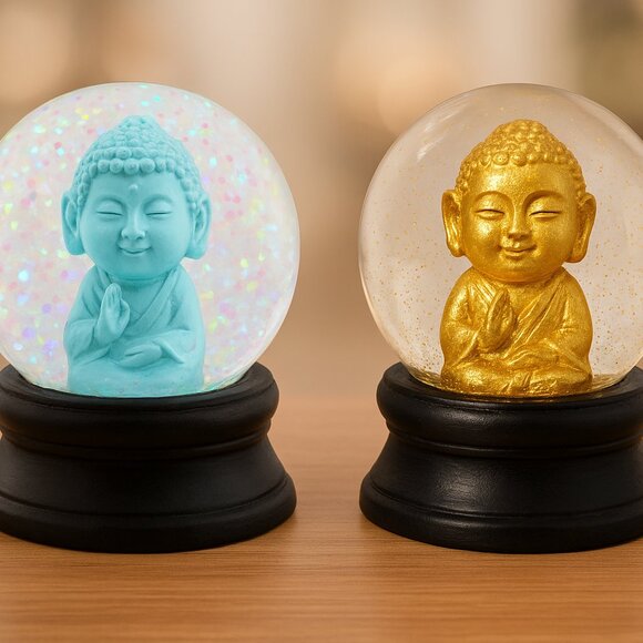 Buddha Snow Globe: Buddha Gold or Turquoise Glitter, Black Base (Choose Cololr) - Picture 1 of 3